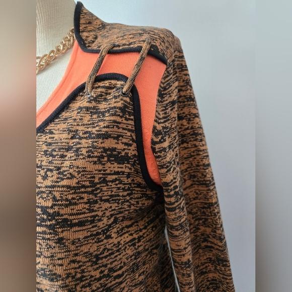 JAIMIE SADOCK Silk/ Cotton Mock Neck Brown/Black/Peach Top. Size Small - Picture 3 of 9